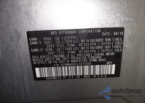 2020 Subaru Ascent Premium из США, поврежденный, VIN 4S4WMAHD3L3413069